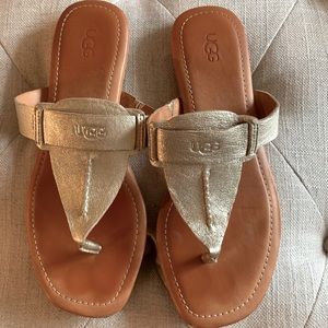 Ugg Sandals, Gold, Leather